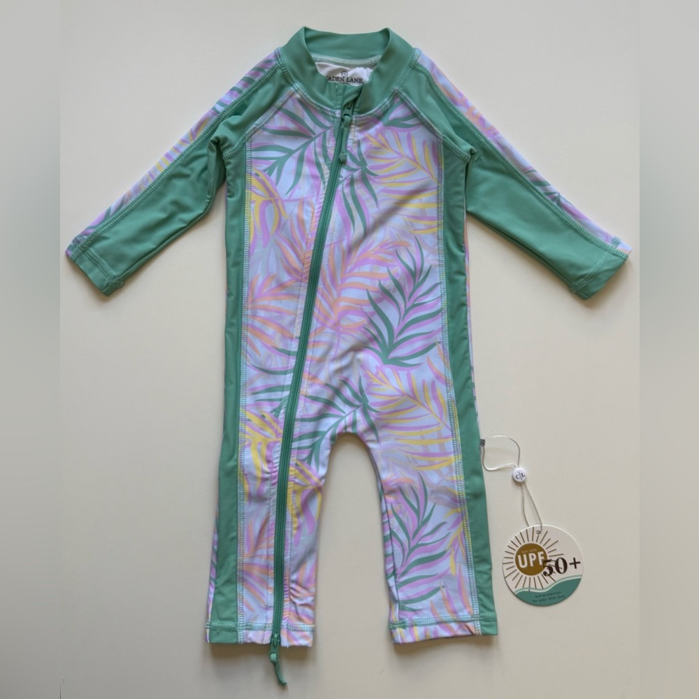 Caden Lane Baby Long-Sleeve Full Length Rashguard Swimsuit, Tropical - 3-6M